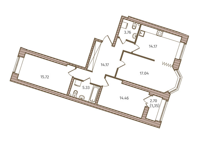 3-комнатная, 87 м² — ЖК ЖК Новое Купчино