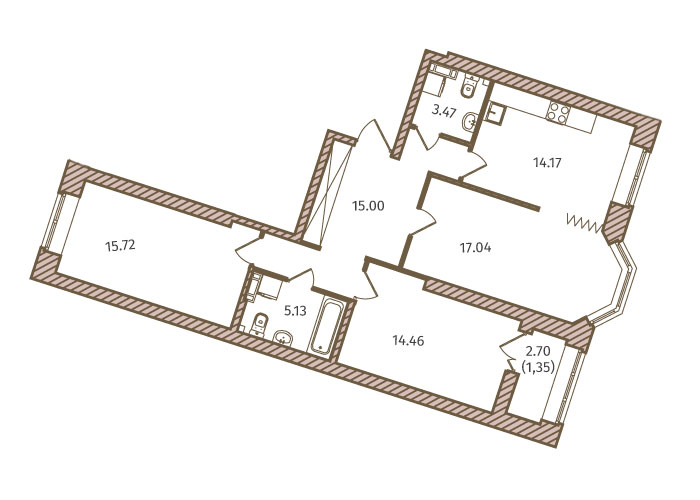 3-комнатная, 86 м² — ЖК ЖК Новое Купчино