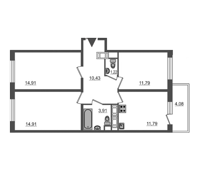 3-комнатная, 76 м² — ЖК Ап-квартал Московский (Up-квартал Московский)