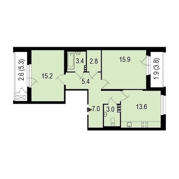 2-комнатная, 71 м² — ЖК ЖК Жемчужный берег