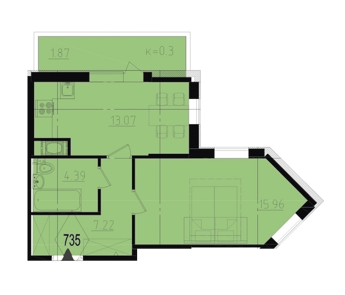 1-комнатная, 43 м² — ЖК ЖК Ювента
