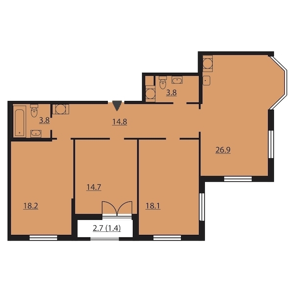 3-комнатная, 102 м² — ЖК ЖК Цивилизация на Неве
