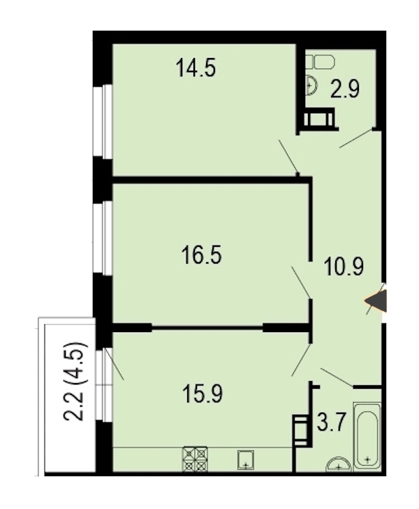 2-комнатная, 67 м² — ЖК ЖК Жемчужный берег