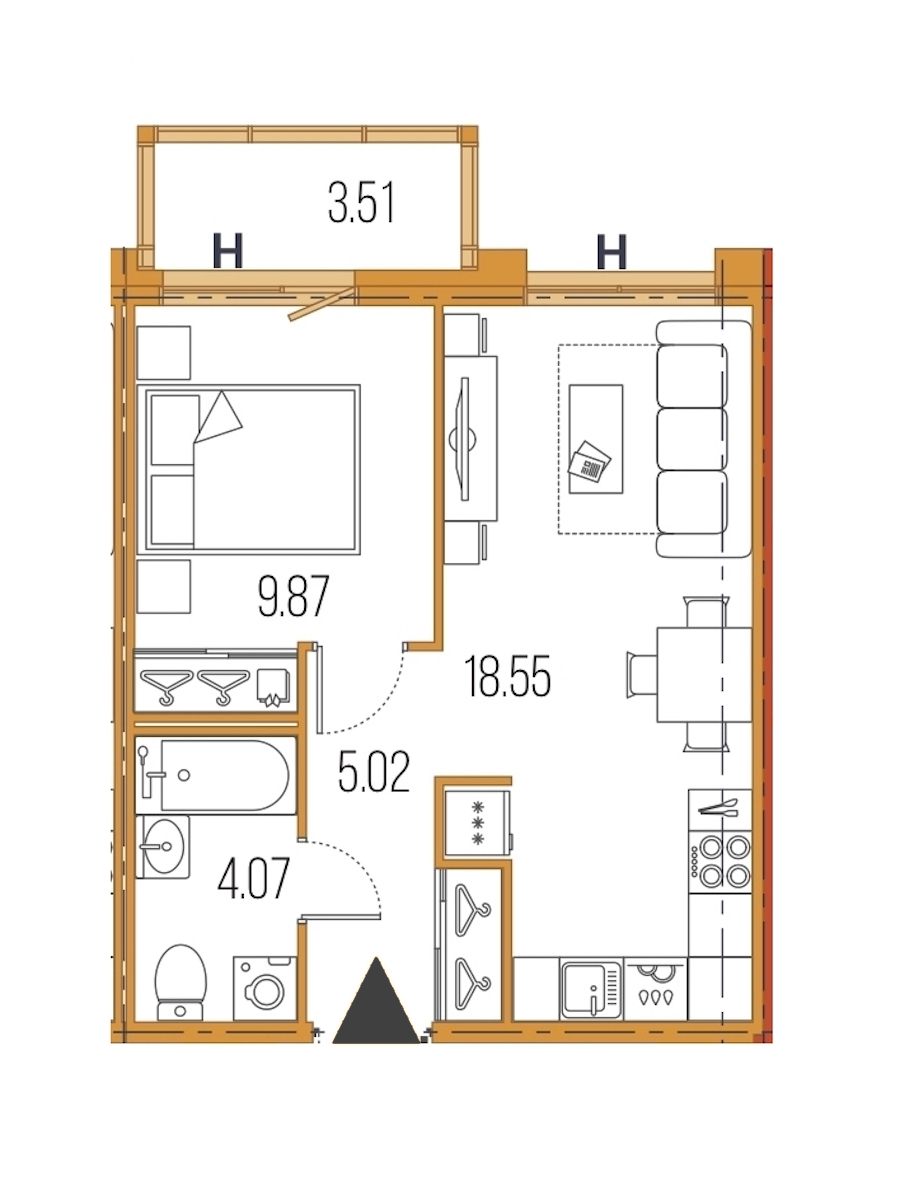 1-комнатная, 38 м² — ЖК ЖК Legenda Героев