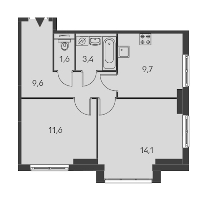 2-комнатная, 50 м² — ЖК ЖК Дальневосточный 15