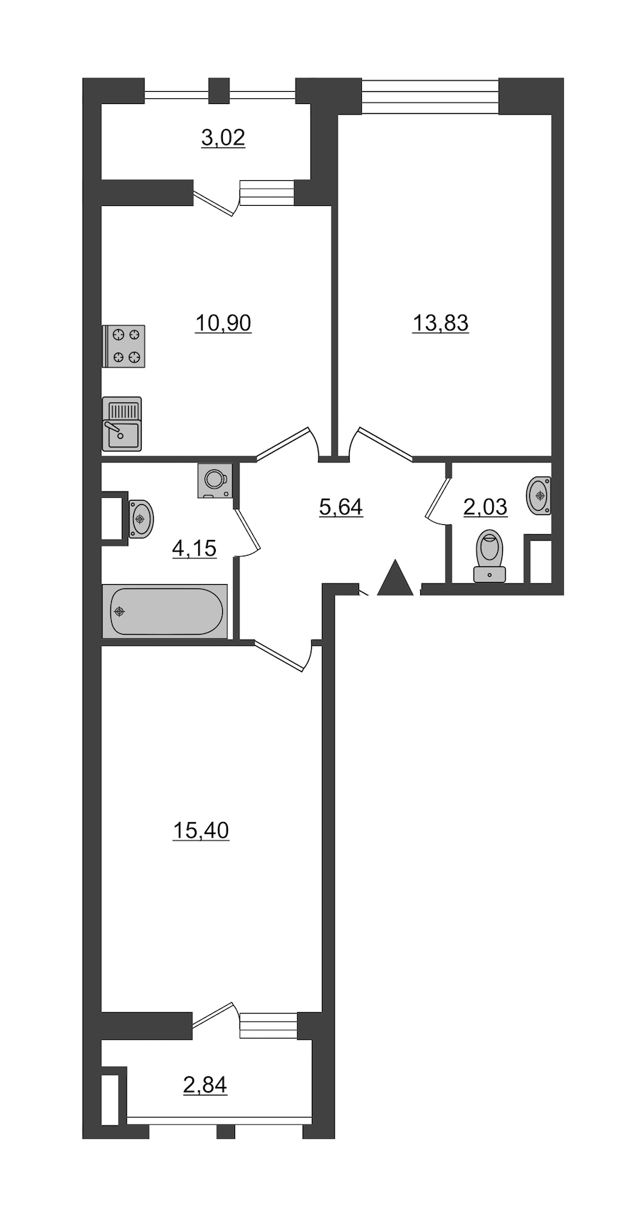 2-комнатная, 55 м² — ЖК ЖК Нью Тайм (New Time)