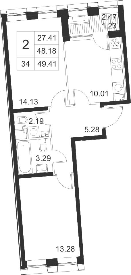 2-комнатная, 49 м² — ЖК ЖК Golden City (Голден сити)