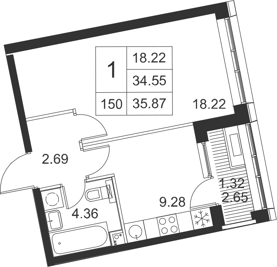 1-комнатная, 36 м² — ЖК ЖК Golden City (Голден сити)