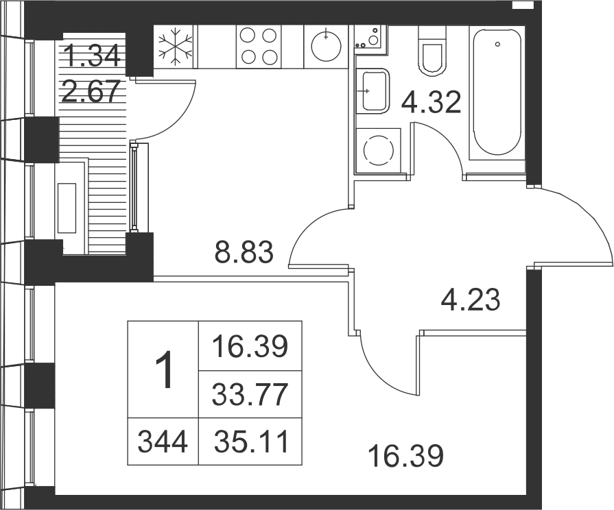1-комнатная, 35 м² — ЖК ЖК Golden City (Голден сити)