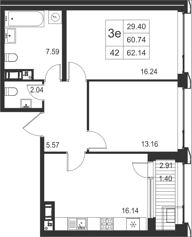 2-комнатная, 62 м² — ЖК ЖК Golden City (Голден сити)