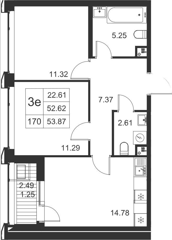 2-комнатная, 54 м² — ЖК ЖК Golden City (Голден сити)