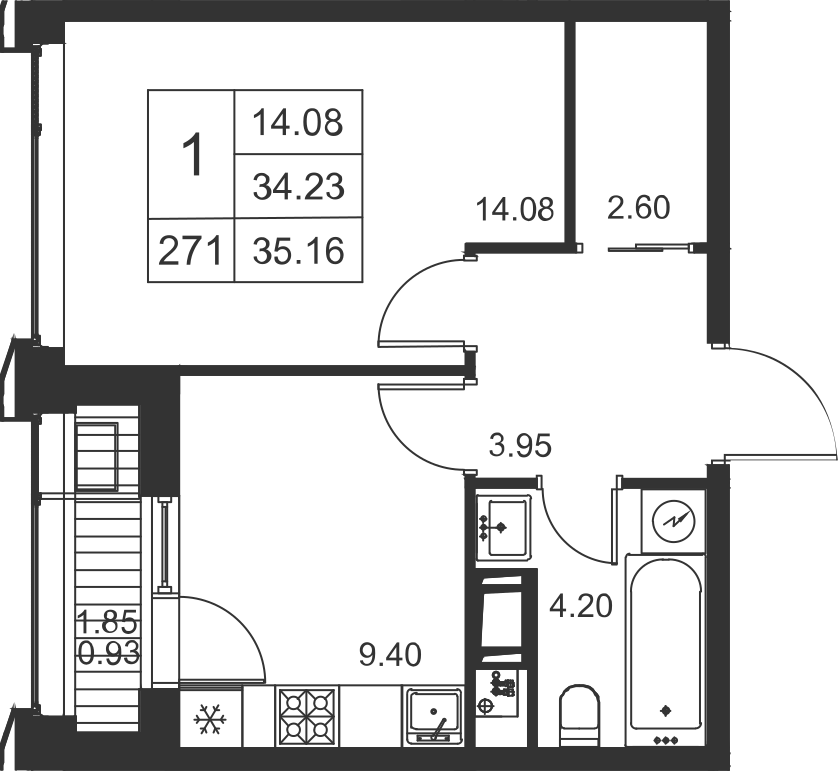 1-комнатная, 35 м² — ЖК ЖК Golden City (Голден сити)