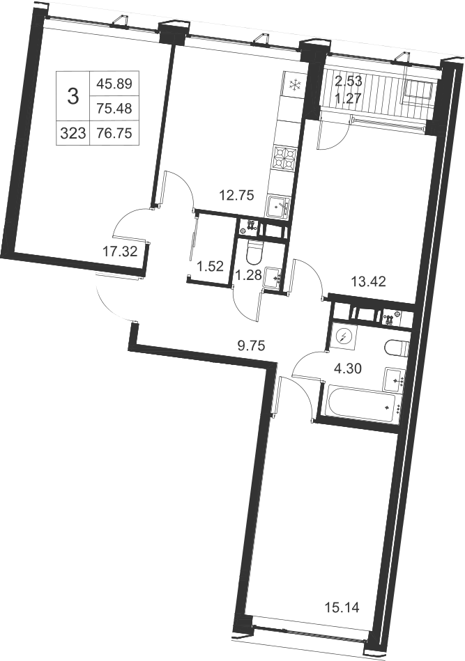 3-комнатная, 77 м² — ЖК ЖК Golden City (Голден сити)