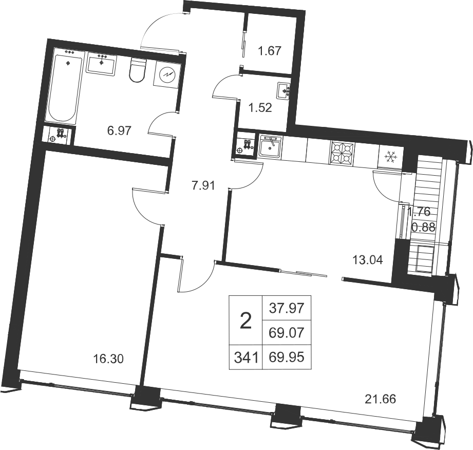 2-комнатная, 70 м² — ЖК ЖК Golden City (Голден сити)