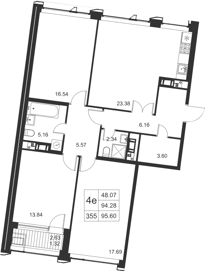 3-комнатная, 96 м² — ЖК ЖК Golden City (Голден сити)