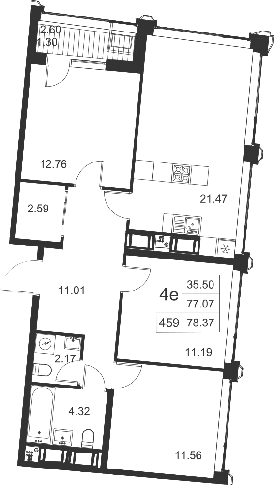 3-комнатная, 78 м² — ЖК ЖК Golden City (Голден сити)