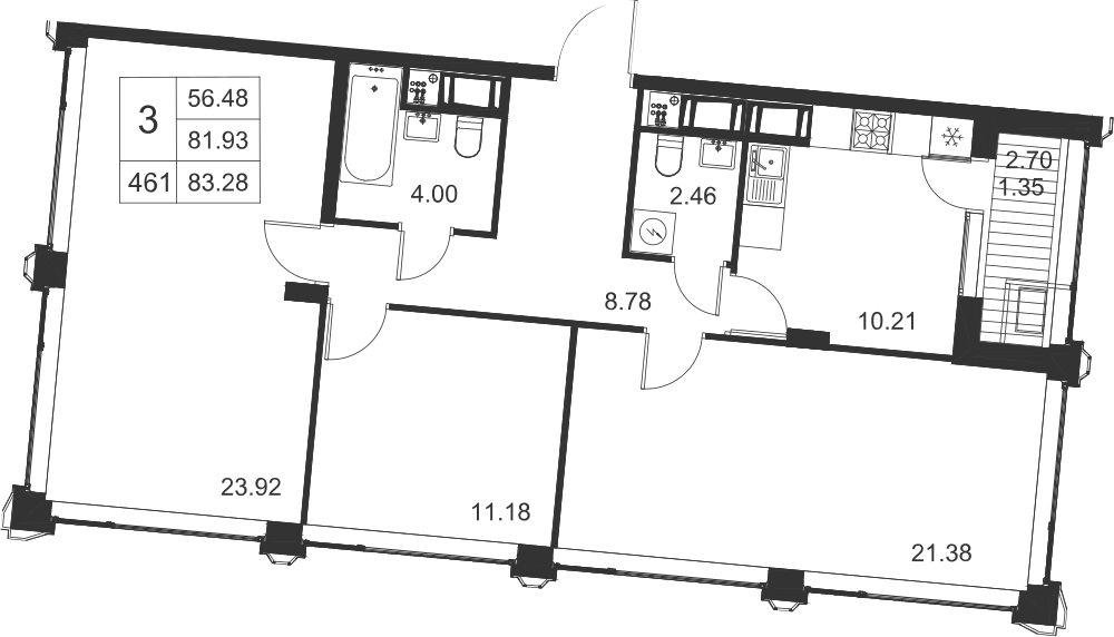 3-комнатная, 83 м² — ЖК ЖК Golden City (Голден сити)