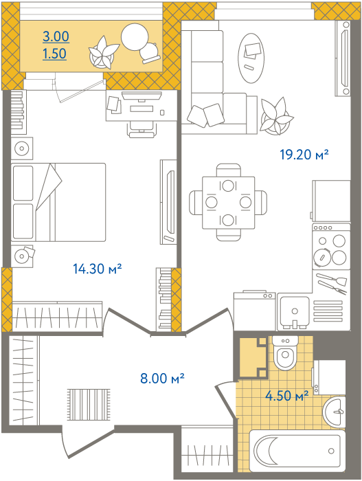 2-комнатная, 48 м² — ЖК ЖК Светлый мир жизнь