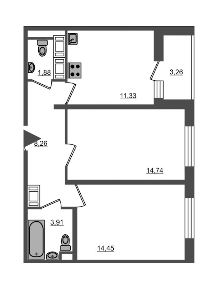 2-комнатная, 60 м² — ЖК Ап-квартал Московский (Up-квартал Московский)