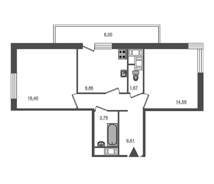 2-комнатная, 62 м² — ЖК Ап-квартал Московский (Up-квартал Московский)