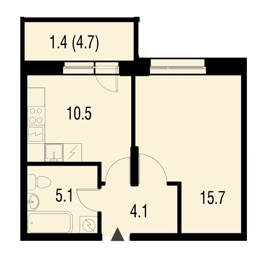 1-комнатная, 37 м² — ЖК ЖК Жемчужный Каскад