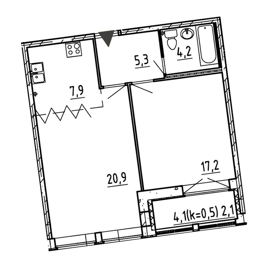 2-комнатная, 58 м² — ЖК ЖК Эталон на Неве