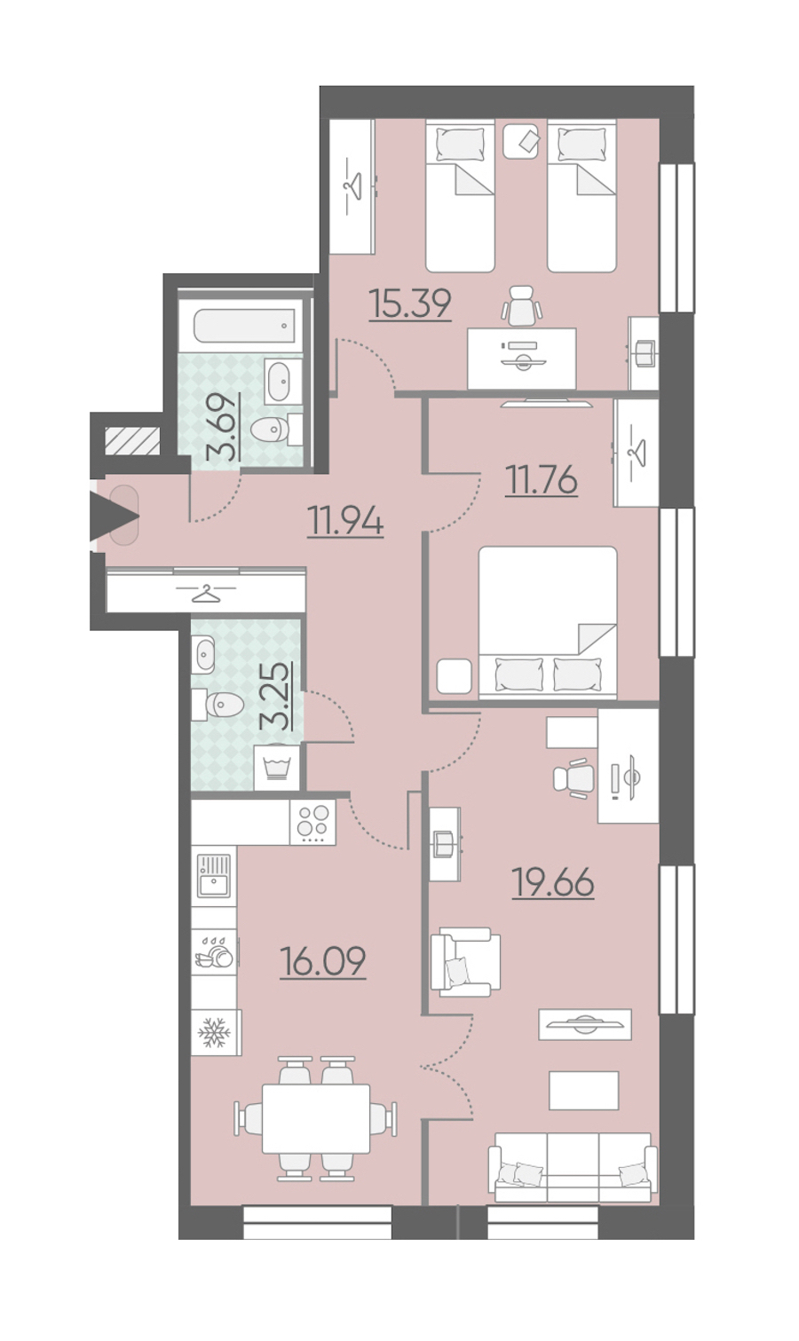 3-комнатная, 82 м² — ЖК ЖК Riviere Noire (Ривьер Нуар)