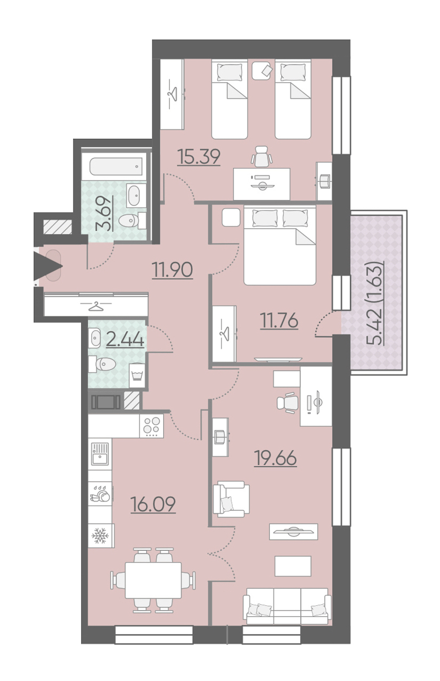 3-комнатная, 83 м² — ЖК ЖК Riviere Noire (Ривьер Нуар)
