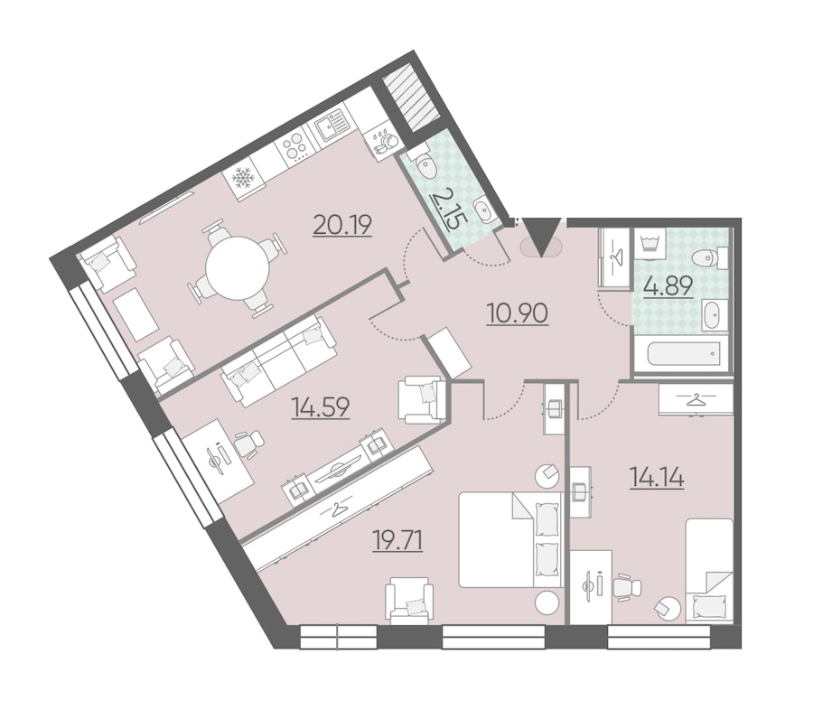 3-комнатная, 87 м² — ЖК ЖК Riviere Noire (Ривьер Нуар)