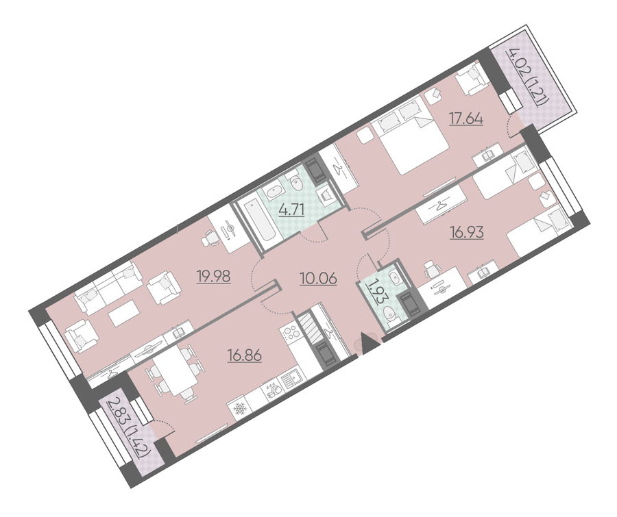 3-комнатная, 91 м² — ЖК ЖК Riviere Noire (Ривьер Нуар)