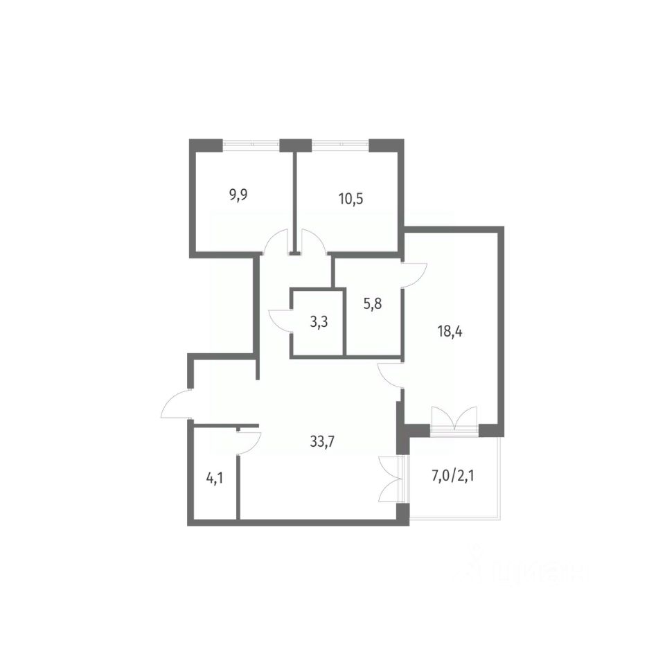 3-комнатная, 87.8 м² — ЖК ЖК НьюПитер (NEWПИТЕР)