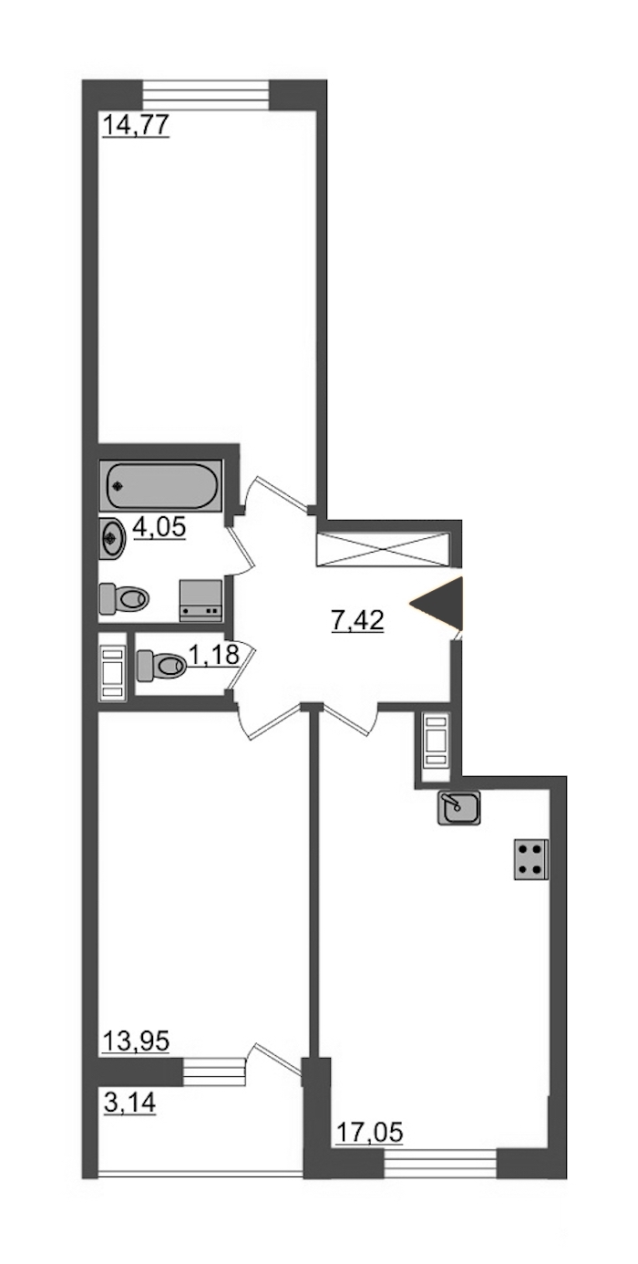2-комнатная, 60 м² — ЖК ЖК Полис на московской