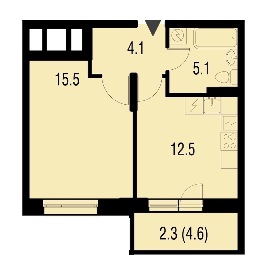1-комнатная, 38 м² — ЖК ЖК Жемчужный Каскад