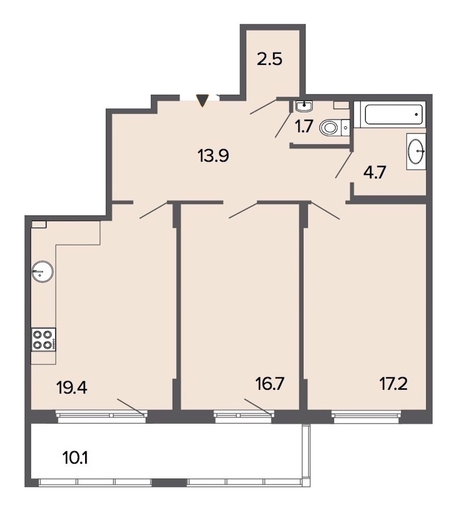 2-комнатная, 76 м² — ЖК Клубный дом Болконский