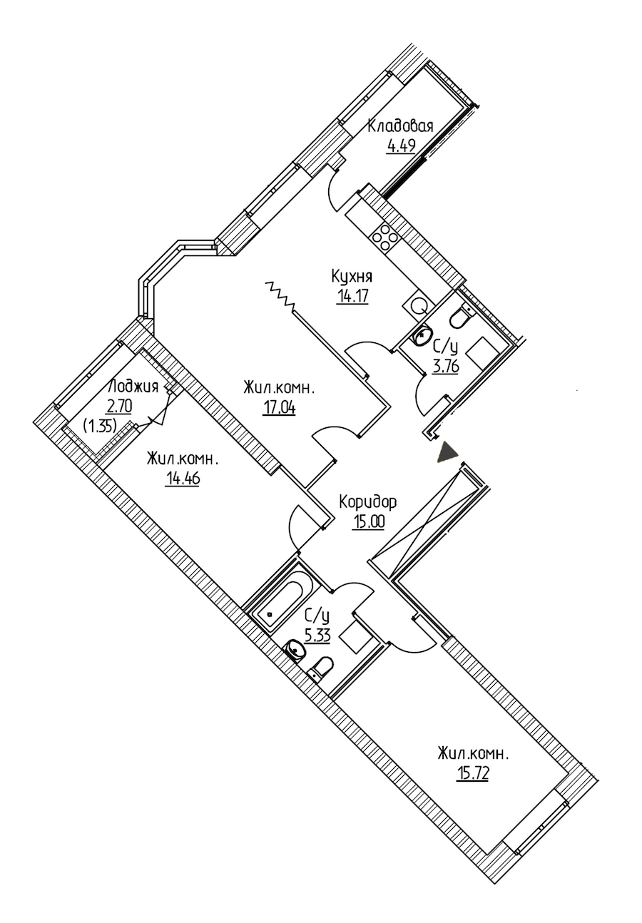 3-комнатная, 91 м² — ЖК ЖК Новое Купчино