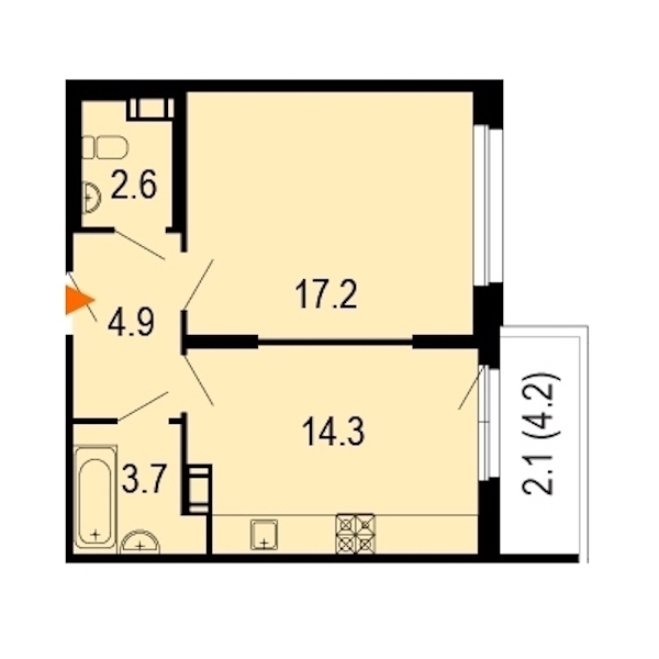 1-комнатная, 46 м² — ЖК ЖК Жемчужный берег