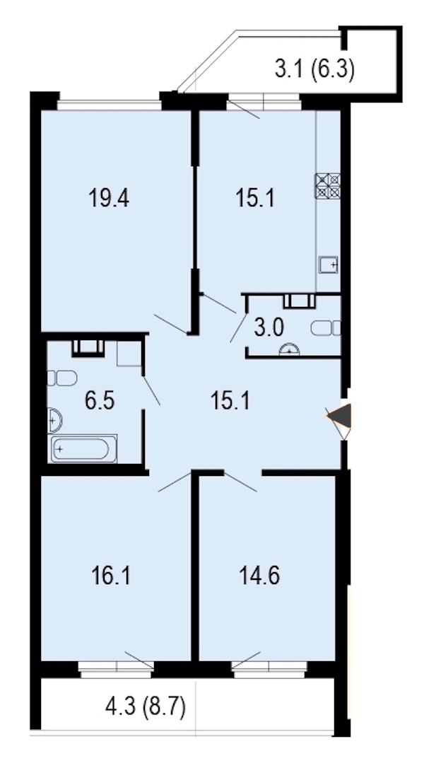 3-комнатная, 97 м² — ЖК ЖК Жемчужный берег