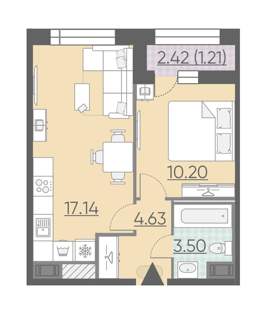 1-комнатная, 37 м² — ЖК ЖК Riviere Noire (Ривьер Нуар)