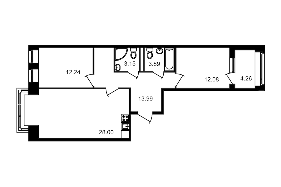 2-комнатная, 75 м² — ЖК Клубный дом Волковский