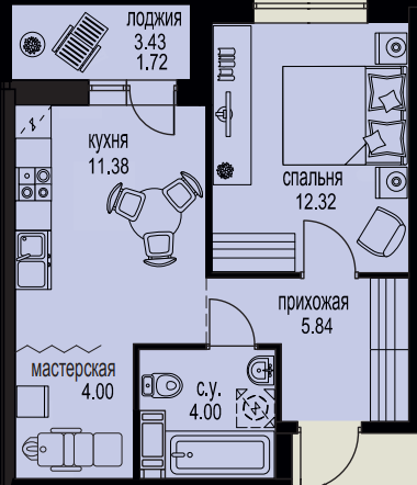 1-комнатная, 39 м² — ЖК ЖК ID Мурино (Айди Мурино)