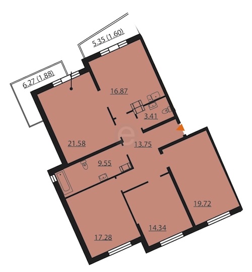 4-комнатная, 118 м² — ЖК ЖК Южная акватория (Паруса)