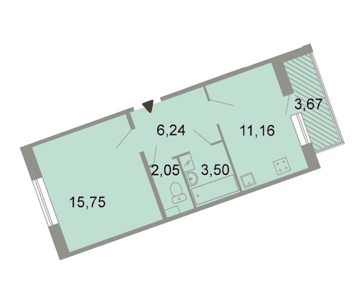 1-комнатная, 40 м² — ЖК ЖК Клёны