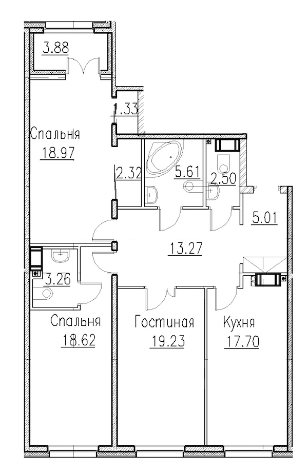 3-комнатная, 107 м² — ЖК Клубный дом Петровский квартал на воде