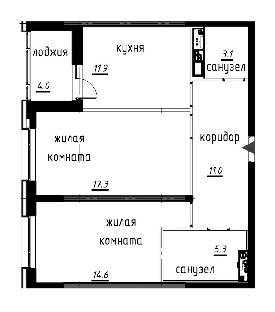 2-комнатная, 65 м² — ЖК ЖК Лайф Лесная