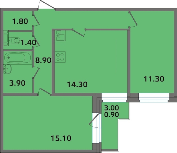 2-комнатная, 55 м² — ЖК ЖК ЭкспоГрад 2