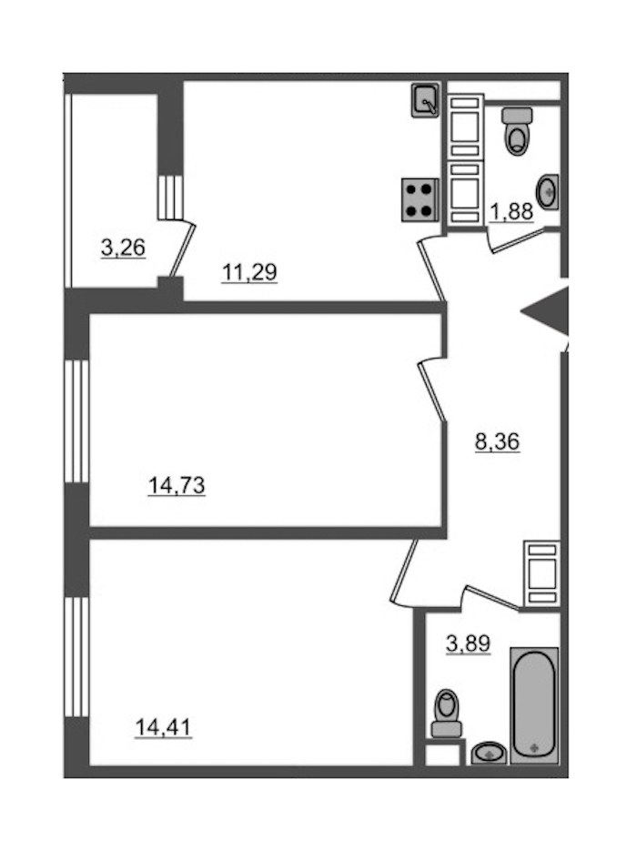 2-комнатная, 59 м² — ЖК Ап-квартал Московский (Up-квартал Московский)