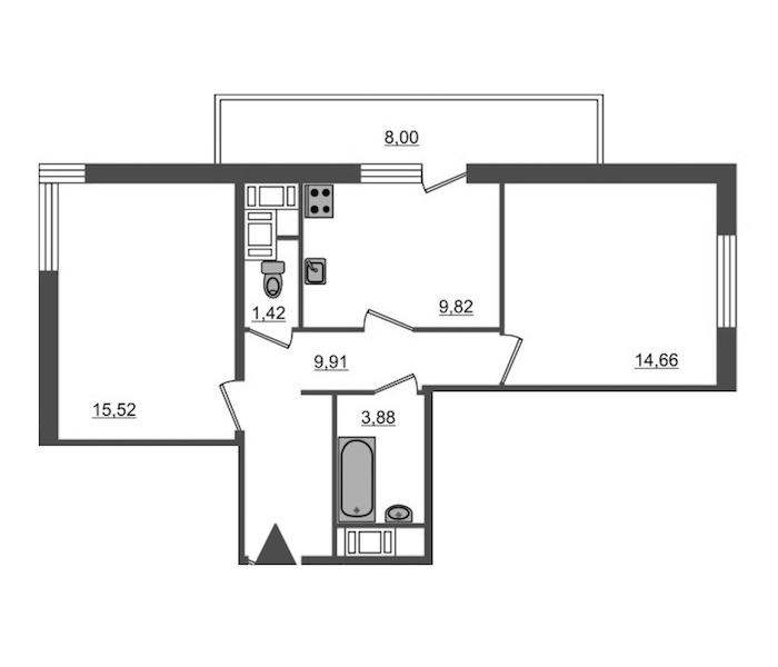 2-комнатная, 61 м² — ЖК Ап-квартал Московский (Up-квартал Московский)