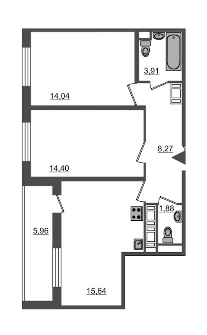 2-комнатная, 66 м² — ЖК Ап-квартал Московский (Up-квартал Московский)