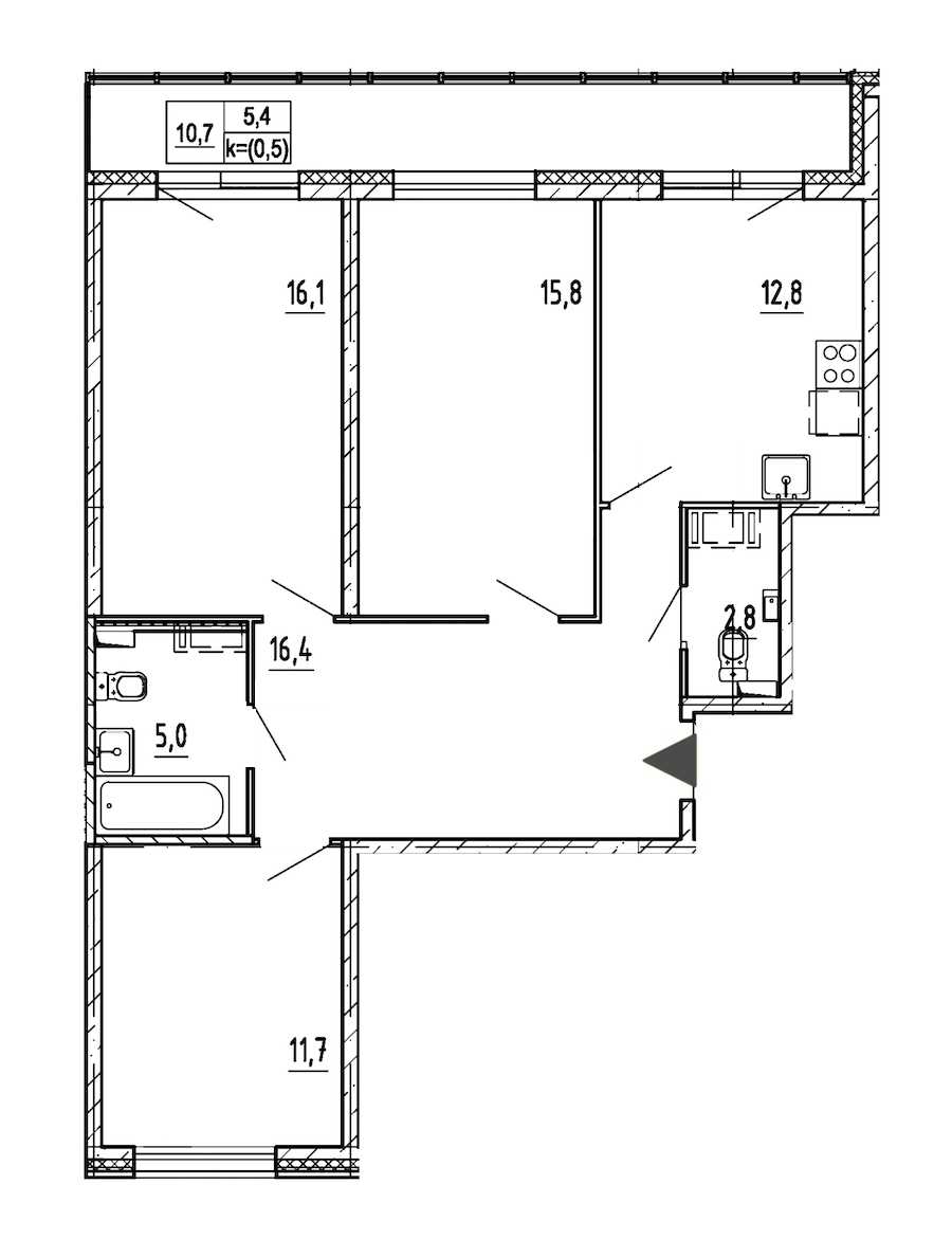 3-комнатная, 86 м² — ЖК ЖК Дом на Блюхера