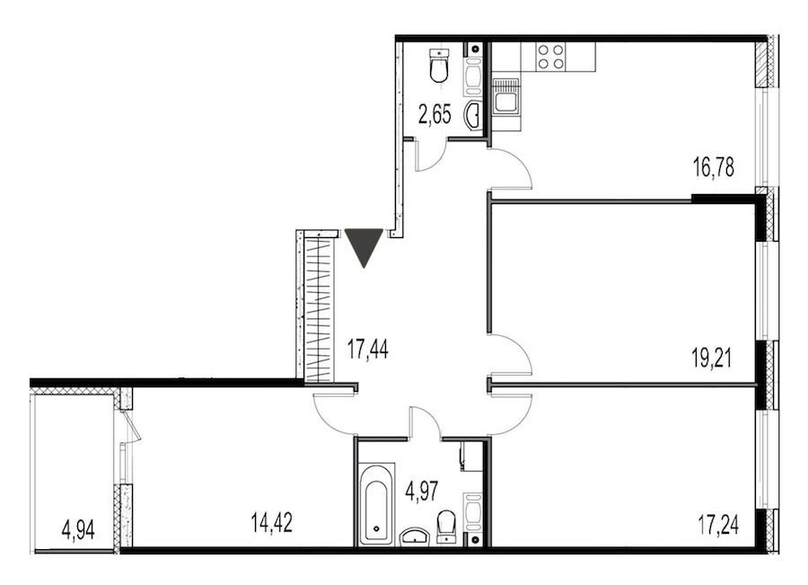 3-комнатная, 92 м² — ЖК ЖК Притяжение